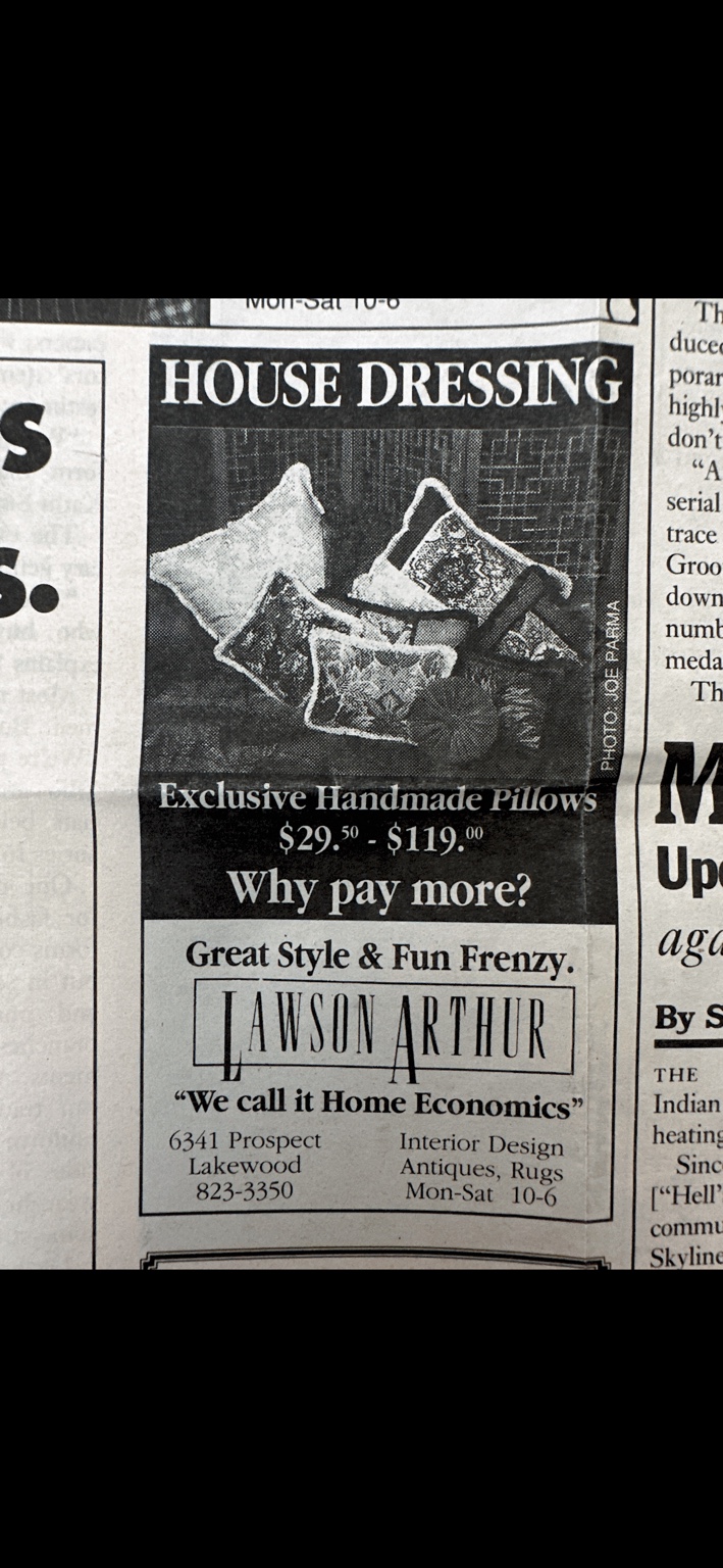House Dressing Lawson Arthur handmade pillows ad